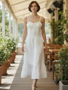 NWT Kirious 100% Cotton White Eyelet Midi Dress Size M Cottagecore Boho Med